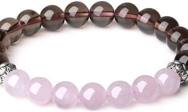 Pulsera Cuarzo Rosa y Cuarzo Ahumado Flor