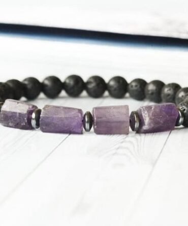 Pulsera Amatista Cilindros Volcánica Y Hematites