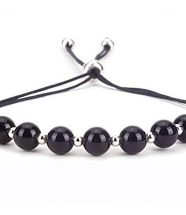 Pulsera Turmalina Negra Separadores Plata