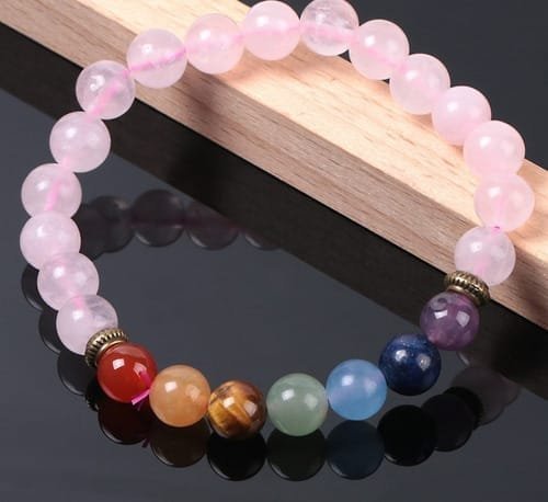 Pulsera 7 Chakras Cuarzo Rosa Separador Dorado - Image 4