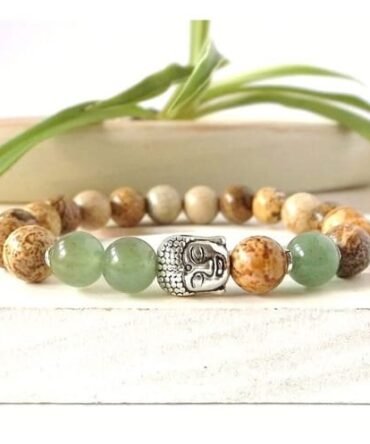 Pulsera Jaspe Cuarzo Paisaje Con Aventurina Buda