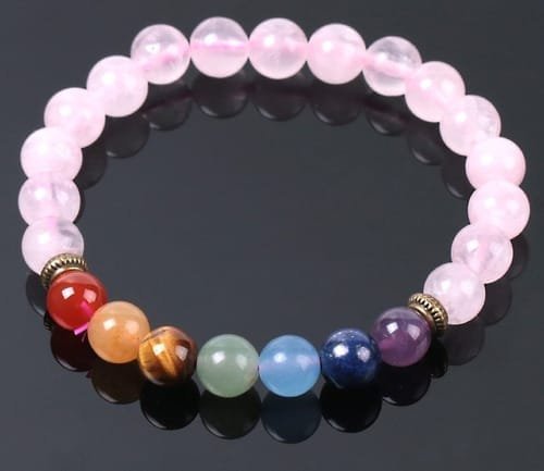 Pulsera 7 Chakras Cuarzo Rosa Separador Dorado - Image 3