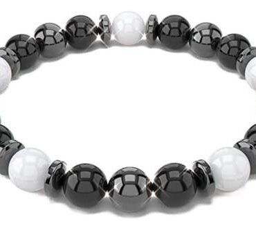 Pulsera Hematites Ónix Negro - Blanco