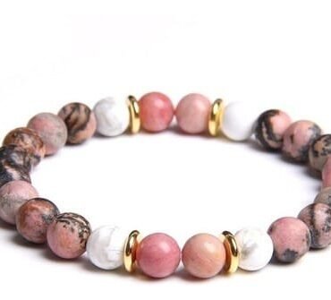 Pulsera Rodonita Discos Dorados