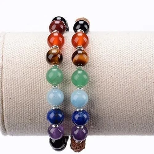 Pulsera 7 Chakras Obsidiana Negra Separadores Plateados - Image 4