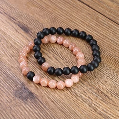 Pulseras Para Pareja Sunstone Natural con piedra negro Mate - Image 2