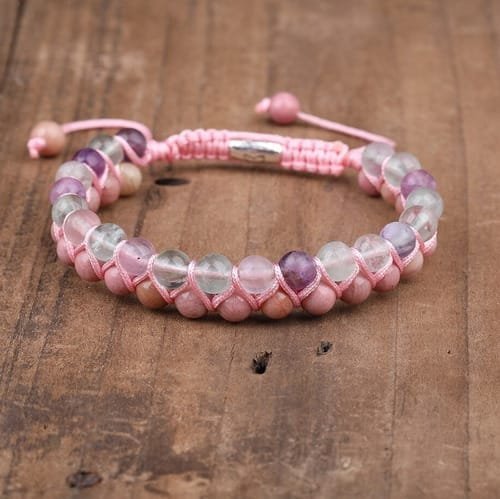 Pulsera Rodocrosita Fluorita 6mm Estilo Doble