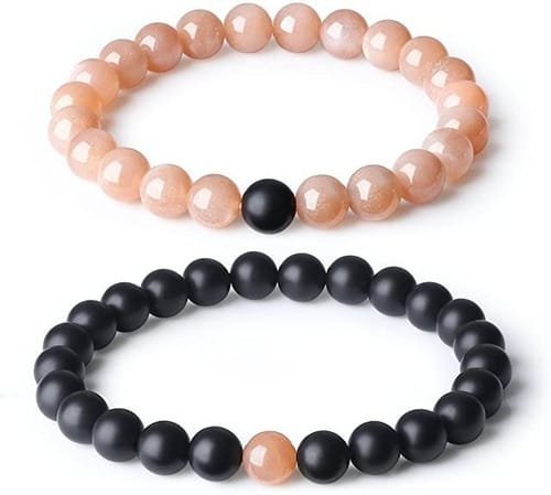 Pulseras Para Pareja Sunstone Natural con piedra negro Mate