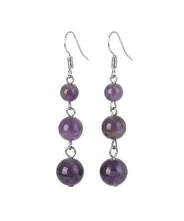 Aretes de plata con amatista en cuentas pulidas que reflejan calma y profundidad natural.