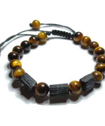 Pulsera Turmalina Negra y Ojo De Tigre 8mm