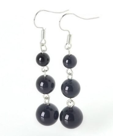 Aretes Obsidiana Plata ley 925 Estilo 3