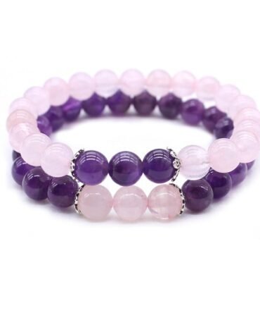 Pulseras Para Pareja Amatista Y Cuarzo Rosa