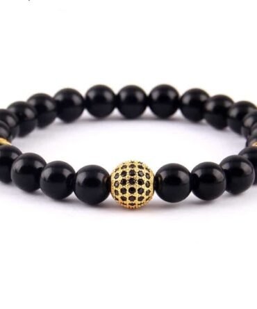 Pulsera Turmalina Negra Esfera Discos de Rodio