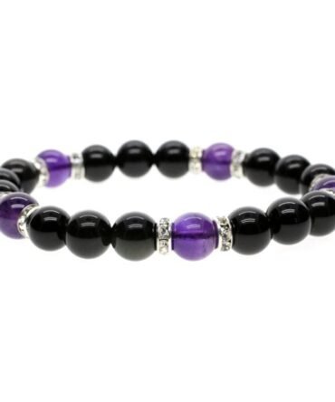 Pulsera Turmalina y Amatista con Separadores Metálicos zircón