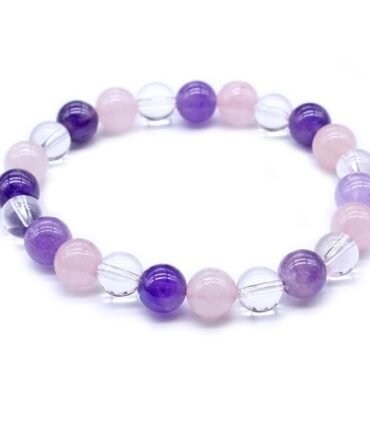 Pulsera Cuarzo Rosa Amatista Y Cuarzo Cristal