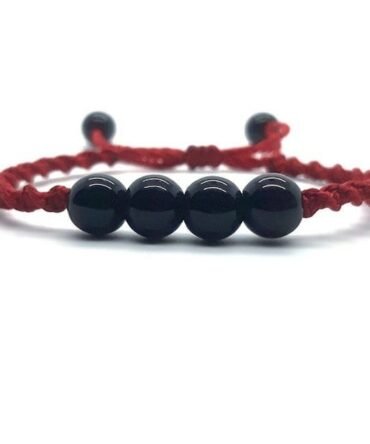 Pulsera Turmalina 8mm Negra Hilo Rojo
