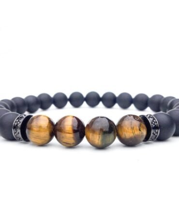 Pulsera Ojo de tigre Rodio y Piedra Mate