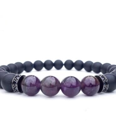 Pulsera Amatista Rodio y Piedra mate