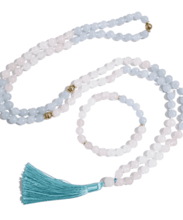Japa Mala Cuarzo Rosa Aguamarina
