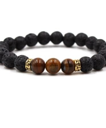 Pulsera Piedra Natural Volcánica Separador Dorado Central 3