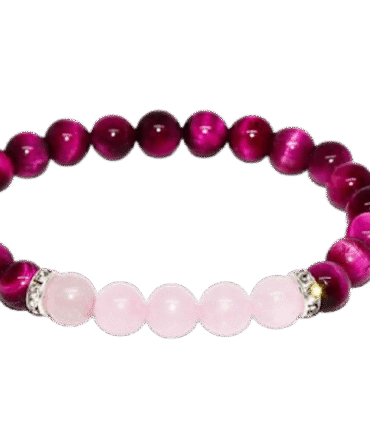 Pulsera Ojo De Tigre Fucsia  y Cuarzo Rosa