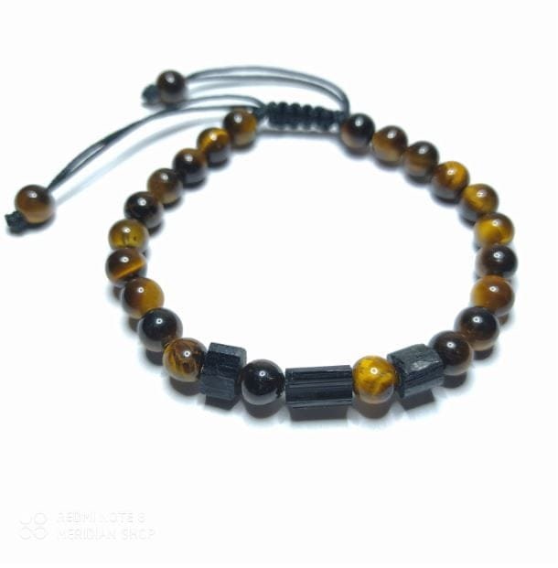 Pulsera Turmalina negra Y Ojo De Tigre 6mm