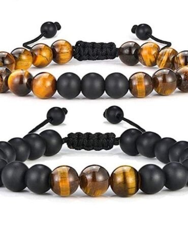 Pulseras Para Parejas Ojo De Tigre y Onix Mate