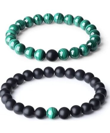 Pulseras Para Pareja Malaquita Natural con Piedra Negro Mate