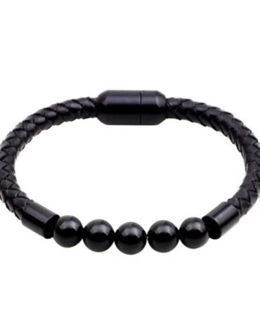 Pulsera en cuero con Shungit y Cierre magnético