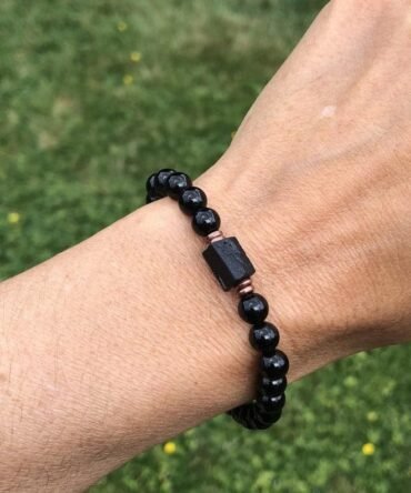 Pulsera Protección - Turmalina Negra En Bruto Y Pulida 6mm