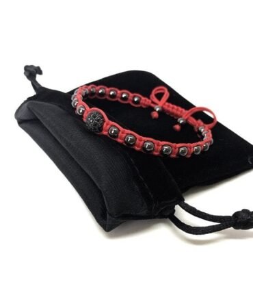 Pulsera Turmalina Negra 6mm Hilo Rojo Rodio