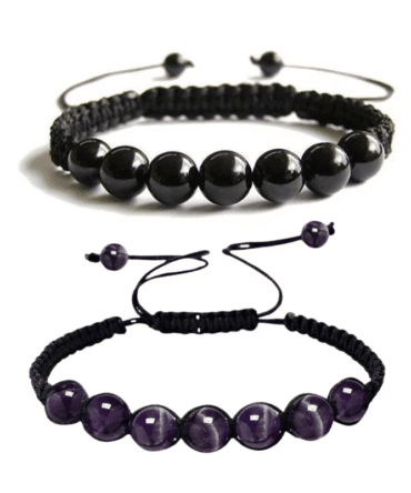 Set Pulseras Turmalina Negra y Amatista – Dúo Protector