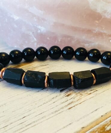 Pulsera Protección - Turmalina Negra En Bruto Y Pulida 8mm